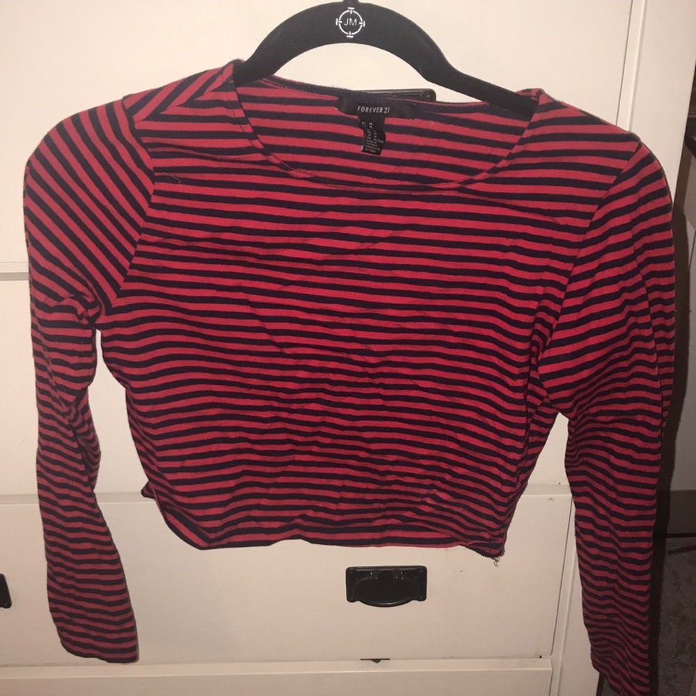 Forever 21 navy and red striped crop top
